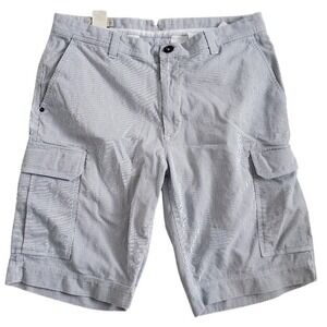 The Field Mens Pinstripe‎ Cargo Shorts Blue White Cotton Preppy Casual Size 34